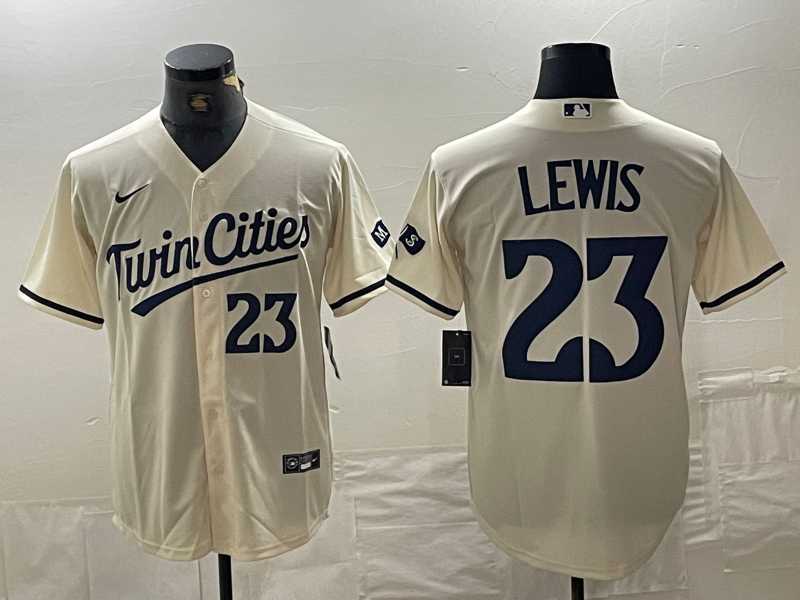 Men's Minnesota Twins #23 Royce Lewis Number Cream Cool Base Stitched Baseball Jersey,We sell and wholesale Men's Minnesota Twins #23 Royce Lewis Number Cream Cool Base Stitched Baseball Jersey on line form chian!